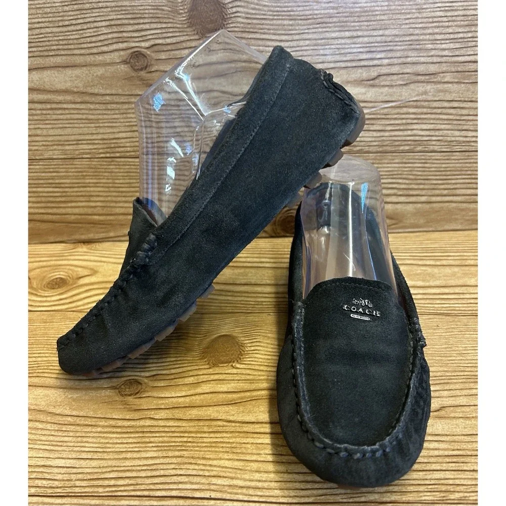 Coach Black‎ Suede Leather Flat Loafers Mary Lock Up Women's Sz 7.5 B - Picture 2 of 10